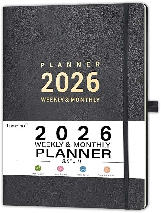 Planner 2026-2027 - 8.5" x 11" 2026-2027 Planner Weekly and Monthly, July 2026 - June 2027, Faux Leather Cover, Pen Holder, Pocket, 25 Notes Pages, A4 Premium Paper - Gray - Product Image