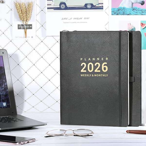 Planner 2026-2027 - 8.5" x 11" 2026-2027 Planner Weekly and Monthly, July 2026 - June 2027, Faux Leather Cover, Pen Holder, Pocket, 25 Notes Pages, A4 Premium Paper - Gray - Image 2