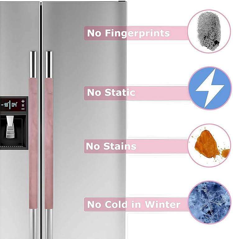 Daixers 3PCS Refrigerator Door Handle Covers Kitchen Decor Keep Appliance Clean Anti-Static Stains for Fridge Dishwashers Velvet (Pink) - Image 4