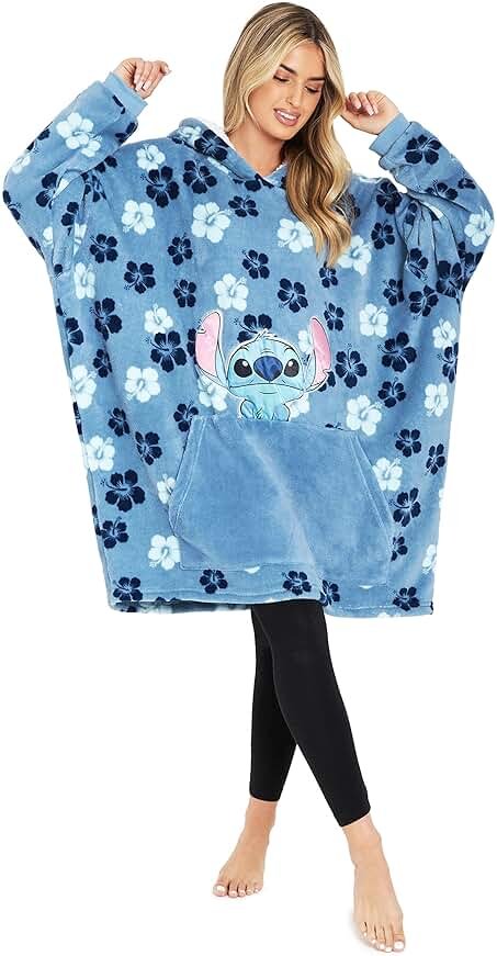 Disney Stitch Blanket Hoodie for Women Teens, Wearable Oversized Fleece Hooded Poncho with Pocket, Cozy Gifts for Women - Product Image