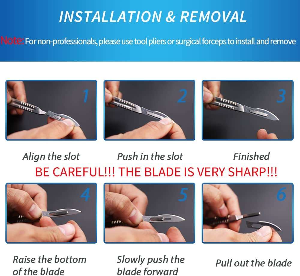 15 Pack Surgical Blades #10 with Stainless Steel Scalpel Handle, High Carbon Steel Dermablade Blades Individually Wrapped Sterile for Dermaplaining, Podiatry, Crafts & More - Image 4