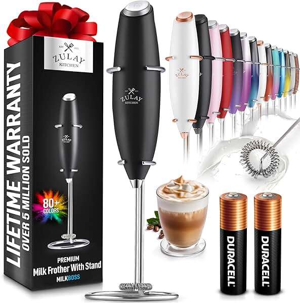 Zulay Kitchen Powerful Milk Frother Wand With 2 Duracell Batteries - Ultra Fast Handheld Drink Mixer - Electric Whisk Foam Maker for Coffee, Lattes, Cappuccino, Matcha, Hot Chocolate & Creamer - Black - Image 1