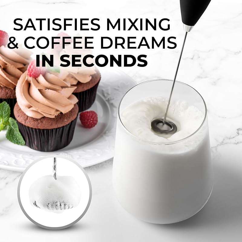 Zulay Kitchen Powerful Milk Frother Wand With 2 Duracell Batteries - Ultra Fast Handheld Drink Mixer - Electric Whisk Foam Maker for Coffee, Lattes, Cappuccino, Matcha, Hot Chocolate & Creamer - Black - Image 3