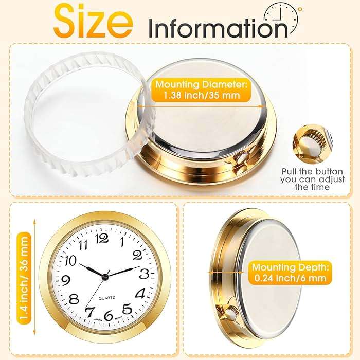 Outus 2 Pack 1-7/16 Inch Round Clock Insert Face Metal Wall Clock with Arabic Numerals Easy to Read Gold and Silver Bezel for Home Office - Image 3