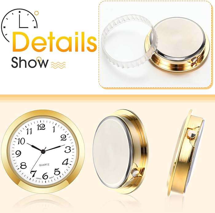 Outus 2 Pack 1-7/16 Inch Round Clock Insert Face Metal Wall Clock with Arabic Numerals Easy to Read Gold and Silver Bezel for Home Office - Image 4