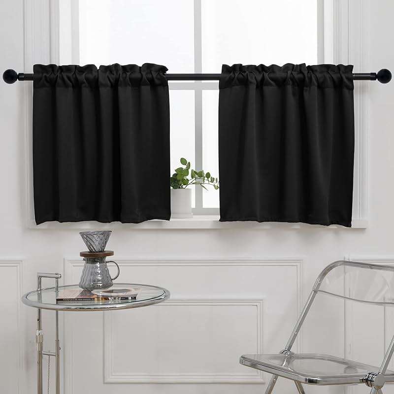 Pickluc 24 Inch Long Tier Curtains for Small Window Treatment, Short Blackout Curtain with Rod Pocket - Half Window Curtains for Kitchen, Cabinet, Basement, Camper, 2 Panels, Black, 30 Inches Wide - Image 3