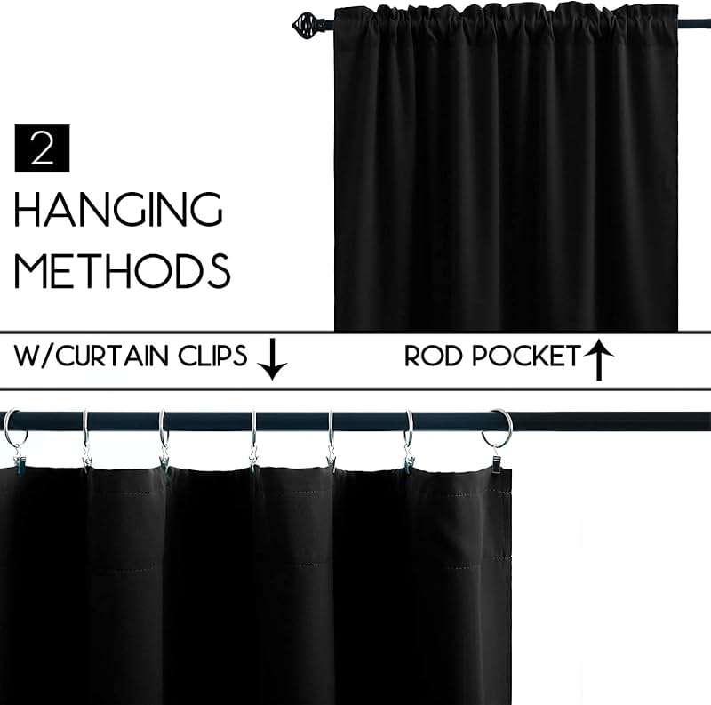 Pickluc 24 Inch Long Tier Curtains for Small Window Treatment, Short Blackout Curtain with Rod Pocket - Half Window Curtains for Kitchen, Cabinet, Basement, Camper, 2 Panels, Black, 30 Inches Wide - Image 4