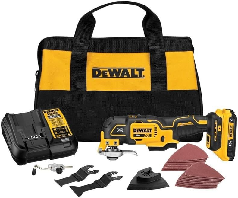 DEWALT 20V Oscillating Tool, Cordless, Wood Blades, Sandpaper, Tool Bag, Battery and Charger Included (DCS356SD1) - Product Image