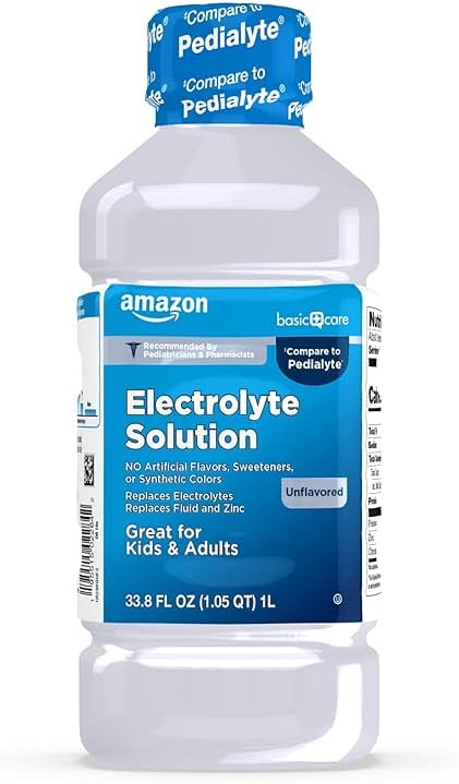 Amazon Basic Care Oral Electrolyte Solution with Zinc for Rehydration, Unflavored, No Artificial Flavors or Sweeteners, 33.8 fl oz (1-Pack) - Product Image