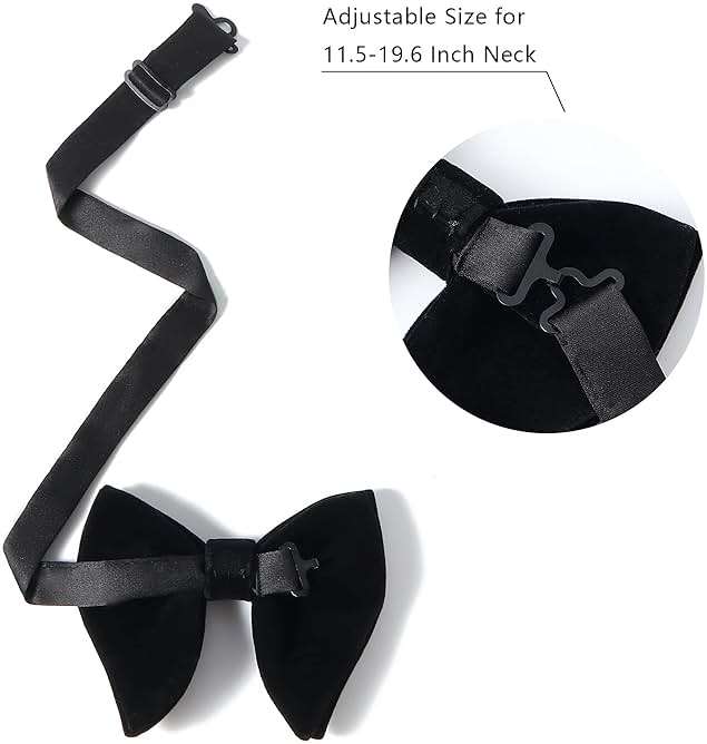 PACGOTH Bow Ties for Men Pre-Tied Bow Tie Vintage Tuxedo Oversized Velvet Bow Ties Cufflinks Pocket Square Sets With Gift Box - Image 7
