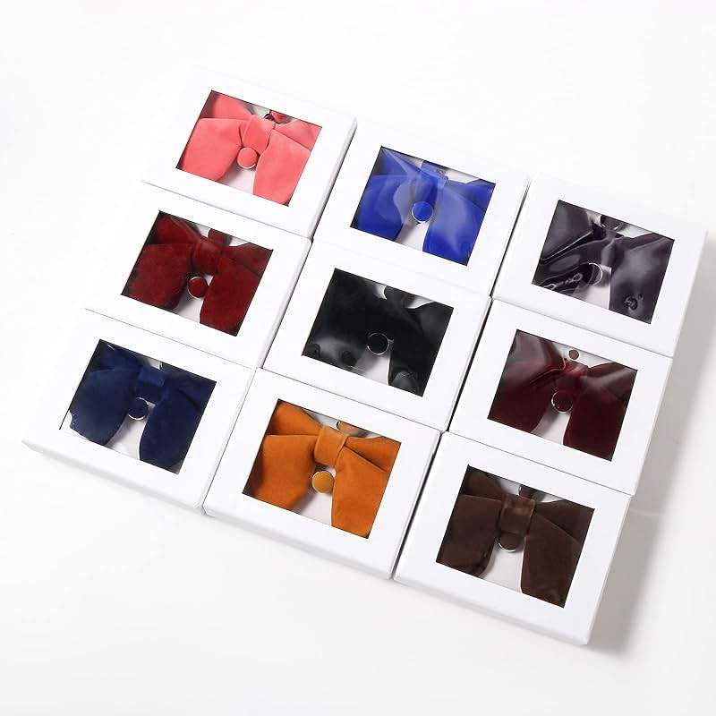 PACGOTH Bow Ties for Men Pre-Tied Bow Tie Vintage Tuxedo Oversized Velvet Bow Ties Cufflinks Pocket Square Sets With Gift Box - Image 8