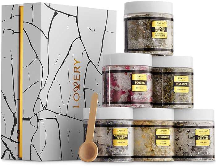 Gifts for Women Who Have Everything Spa Gift Basket, Epsom Bath Salts Gift Basket Set, Self Care Salt W/Essential Oil, Gifts for Mom, Her, Lavender, Eucalyptus, Lemon, Coconut, Tea Tree, Honey Almond - Image 1