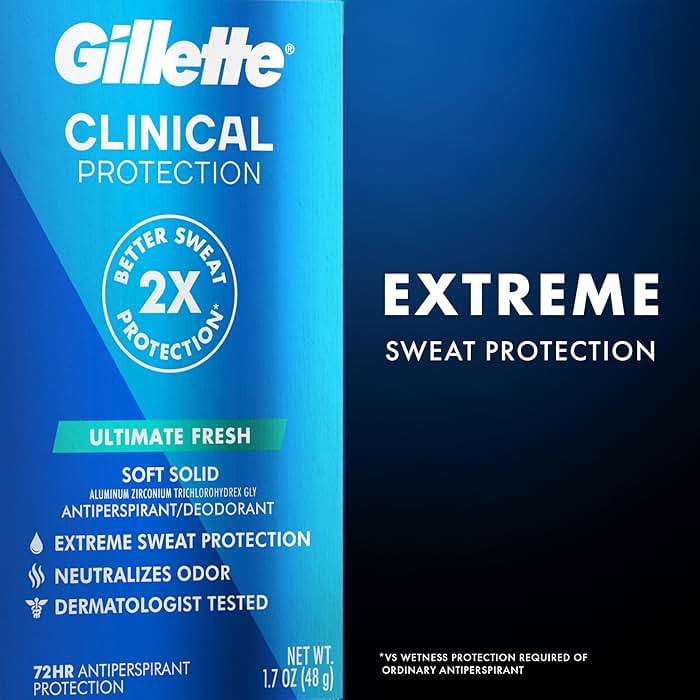 Gillette Clinical Antiperspirant and Deodorant for Men, 72hr Sweat & Odor Protection, Long Lasting Freshness, Anti-White Mark Technology, Soft Solid, Ultimate Fresh Scent, 1.7 oz (Pack of 3) - Image 9