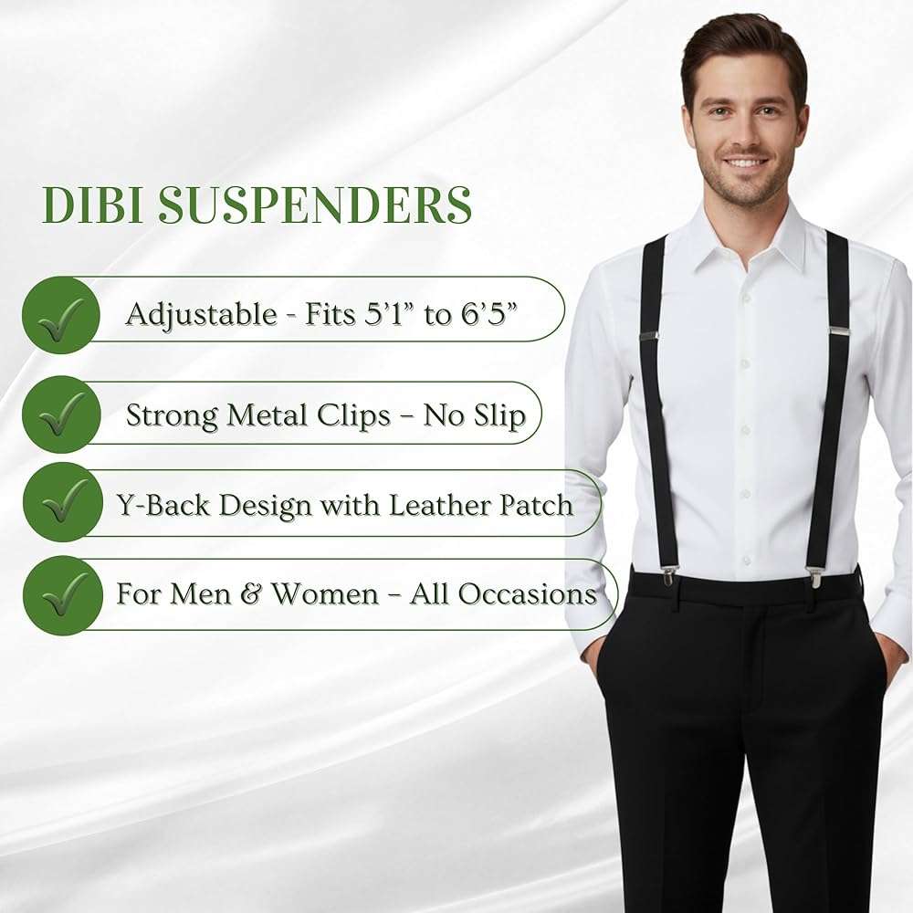 Dibi Suspenders for Men Y-Back Heavy Duty Mens Suspenders Strong Clips Elastic Adjustable Dress Pants Jeans Wedding Formal - Image 3