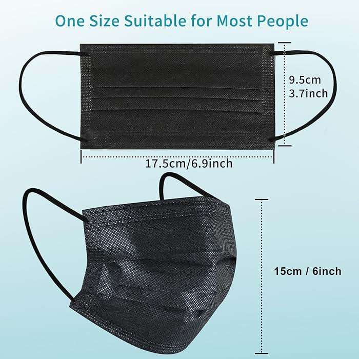 akgk 100Pcs Disposable Face Masks, Black Face Mask, 3 Ply Disposable Mask | Breathable Mask For Adults, Great For Outdoors, Home, Office, School - Image 5