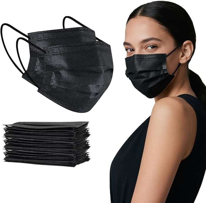 akgk 100Pcs Disposable Face Masks, Black Face Mask, 3 Ply Disposable Mask | Breathable Mask For Adults, Great For Outdoors, Home, Office, School - Image 7