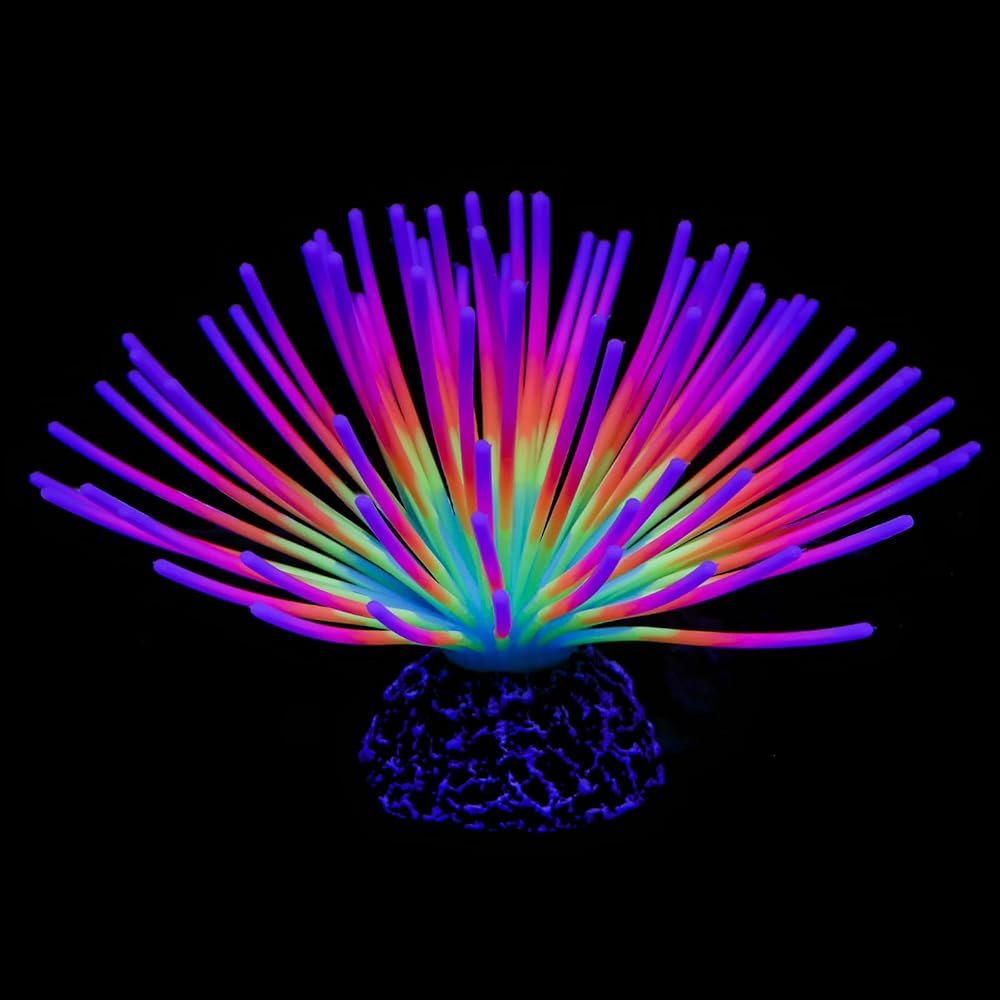 Uniclife Aquarium Imitative Rainbow Sea Urchin Ball Artificial Silicone Ornament with Glowing Effect for Fish Tank Landscape Decoration - Product Image