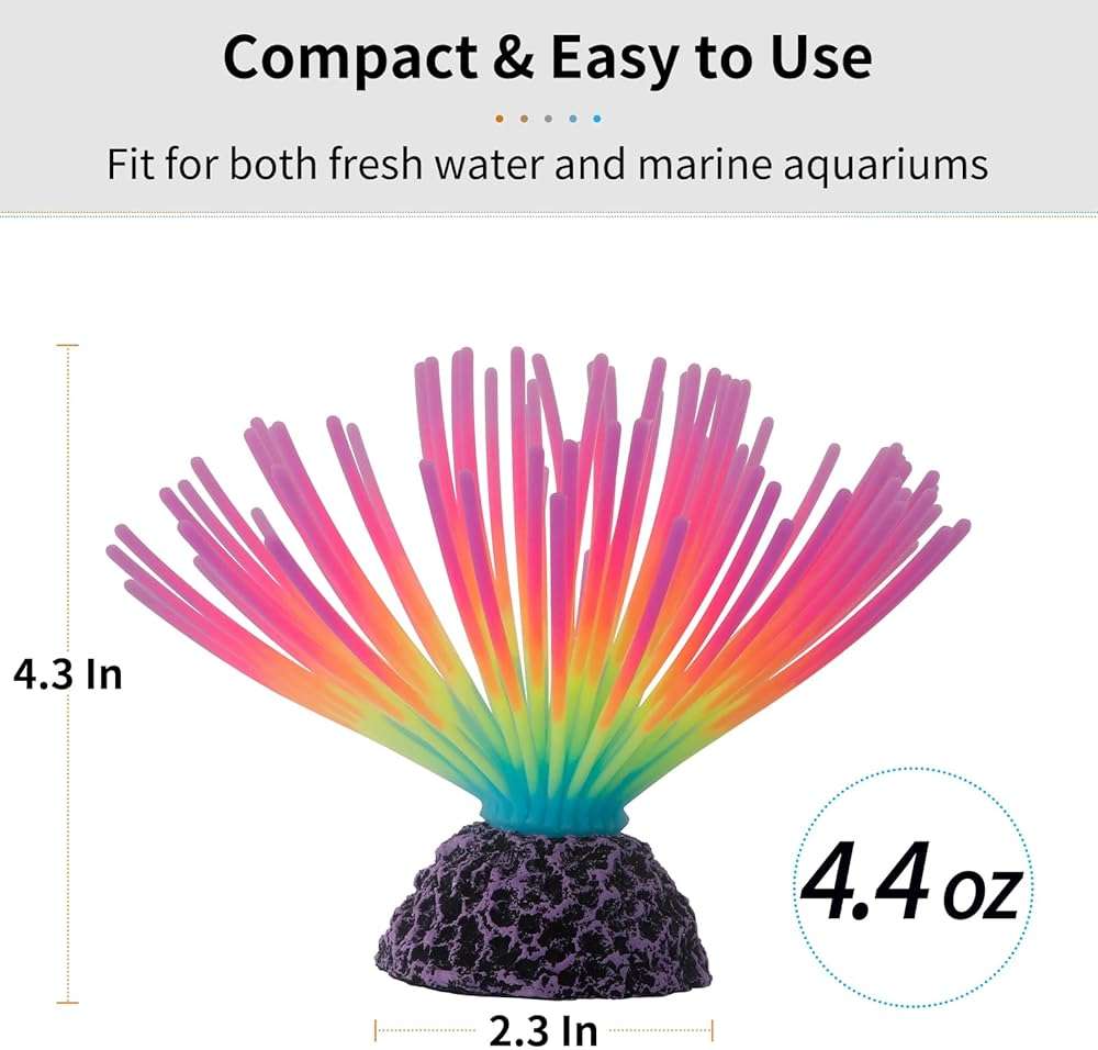 Uniclife Aquarium Imitative Rainbow Sea Urchin Ball Artificial Silicone Ornament with Glowing Effect for Fish Tank Landscape Decoration - Image 2