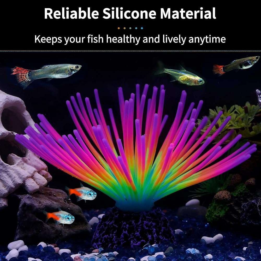 Uniclife Aquarium Imitative Rainbow Sea Urchin Ball Artificial Silicone Ornament with Glowing Effect for Fish Tank Landscape Decoration - Image 5