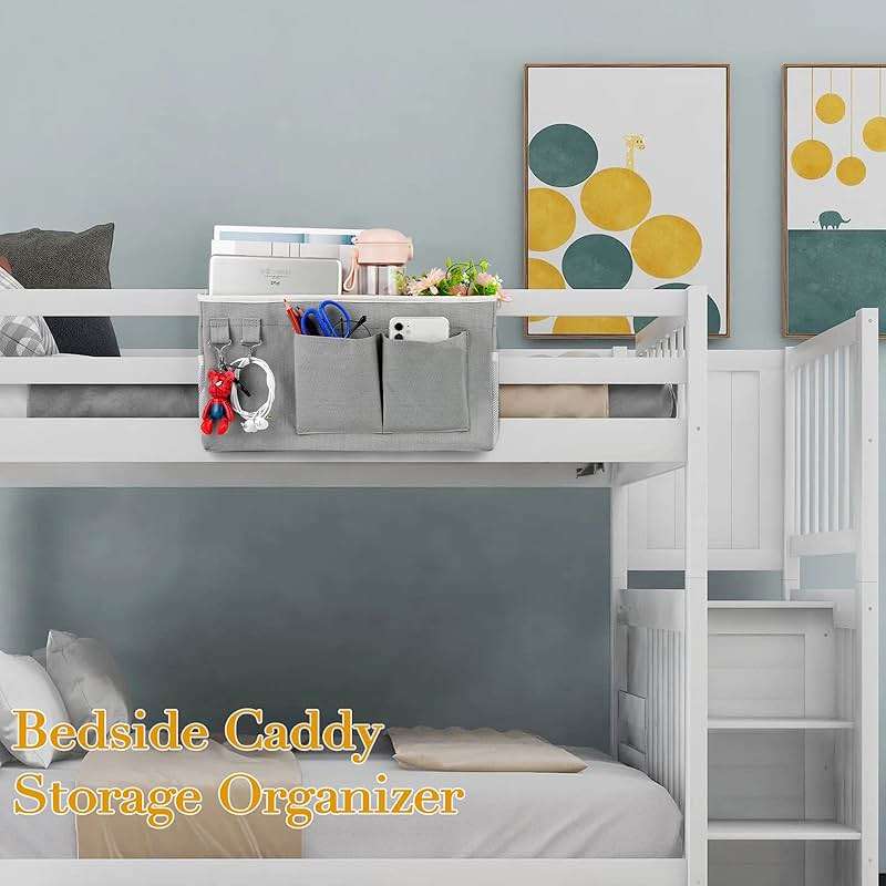Ozzptuu Bedside Storage Caddy/Bedside Hanging Storage Bag for Headboards Bunk Beds Dorm Rooms Book Phone Magazine Holder (Grey) - Image 4