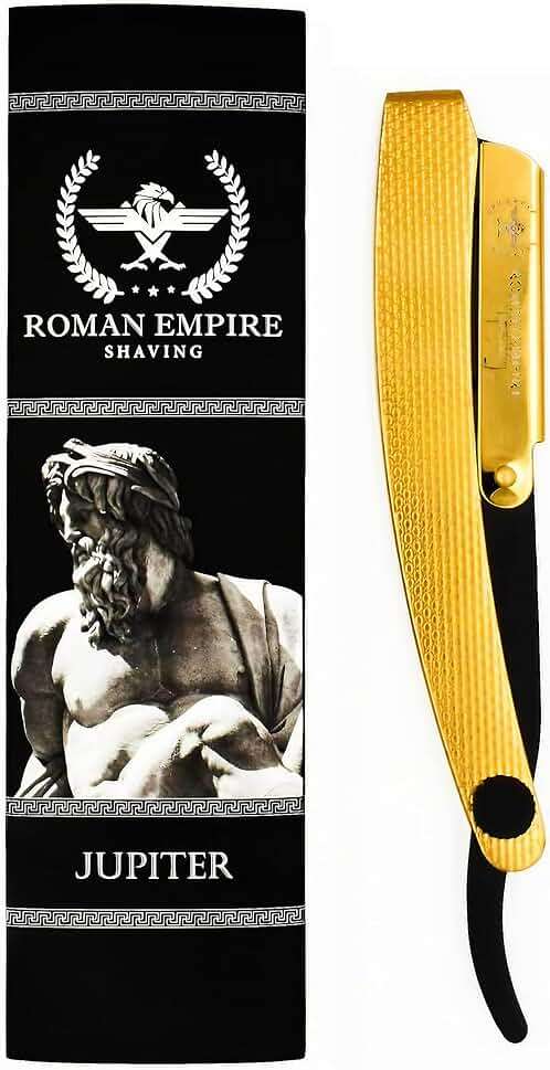 ROMAN EMPIRE SHAVING Jupiter New Straight Razor for Professional Barber with 20 Blades Sampler (Astra-Sharp-Shark-Treet) - Image 4