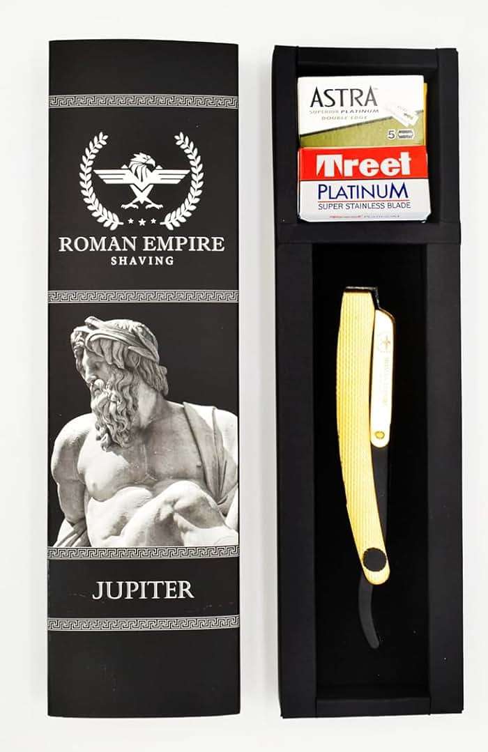 ROMAN EMPIRE SHAVING Jupiter New Straight Razor for Professional Barber with 20 Blades Sampler (Astra-Sharp-Shark-Treet) - Image 5