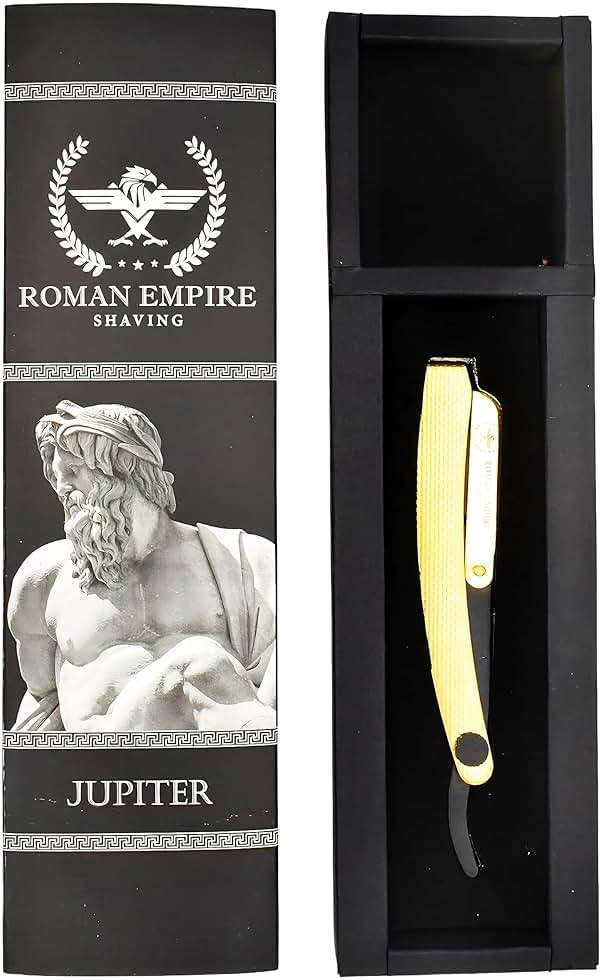 ROMAN EMPIRE SHAVING Jupiter New Straight Razor for Professional Barber with 20 Blades Sampler (Astra-Sharp-Shark-Treet) - Image 6