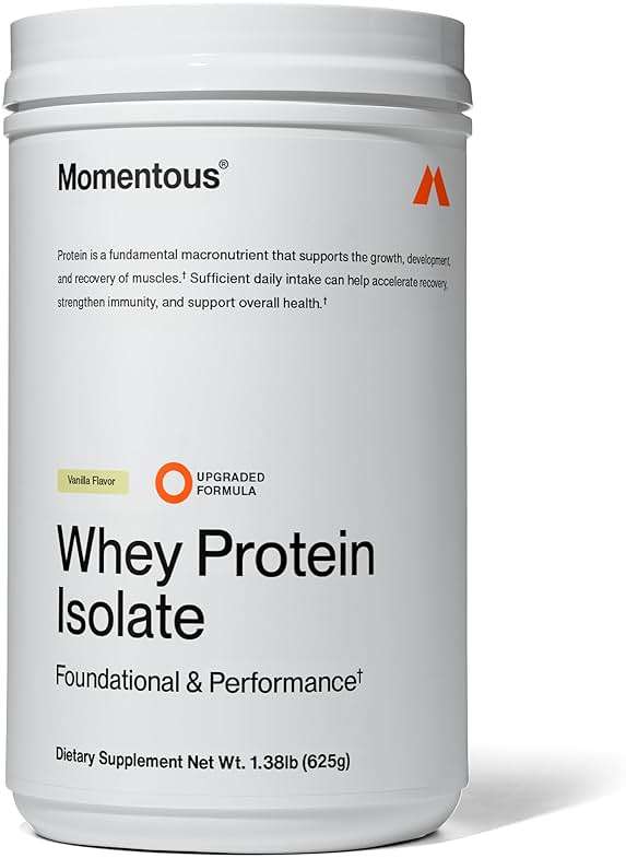 Momentous Essential Grass-Fed Whey Protein Powder - 20 g Whey Isolate Protein - NSF Certified for Sport - Gluten-Free - 25 Servings for Essential Everyday Use - Vanilla - Package May Vary - Image 1