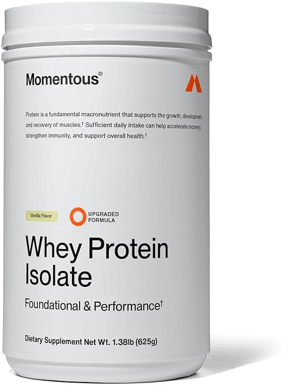 Momentous Essential Grass-Fed Whey Protein Powder - 20 g Whey Isolate Protein - NSF Certified for Sport - Gluten-Free - 25 Servings for Essential Everyday Use - Vanilla - Package May Vary - Product Image