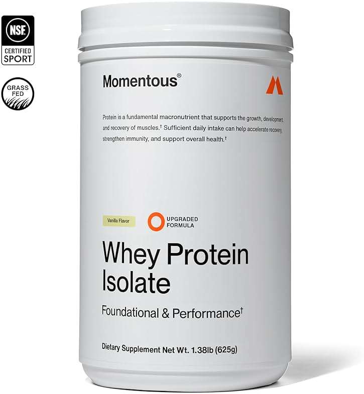 Momentous Essential Grass-Fed Whey Protein Powder - 20 g Whey Isolate Protein - NSF Certified for Sport - Gluten-Free - 25 Servings for Essential Everyday Use - Vanilla - Package May Vary - Image 2