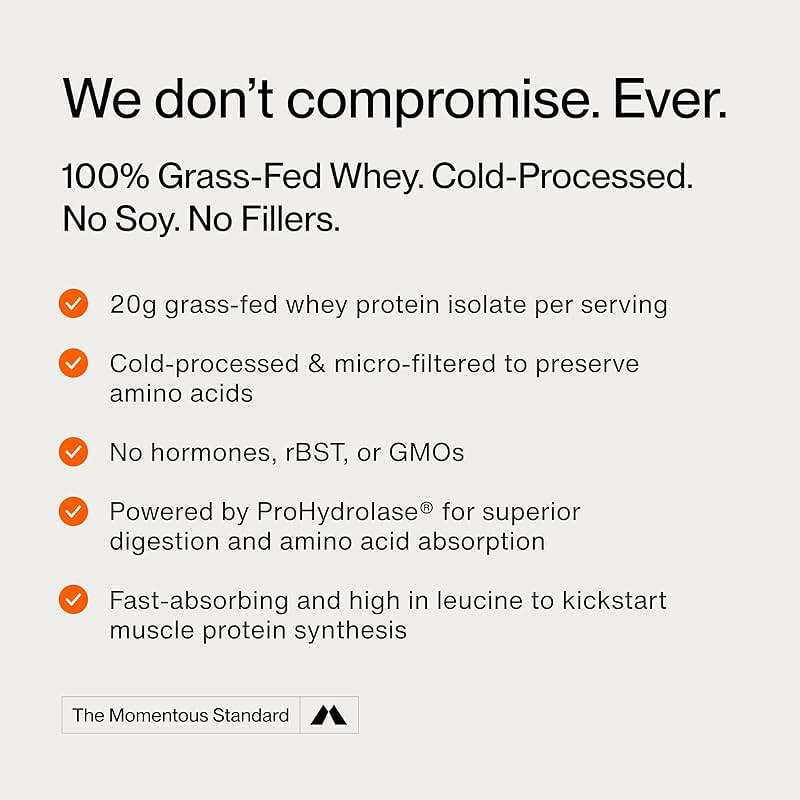 Momentous Essential Grass-Fed Whey Protein Powder - 20 g Whey Isolate Protein - NSF Certified for Sport - Gluten-Free - 25 Servings for Essential Everyday Use - Vanilla - Package May Vary - Image 5