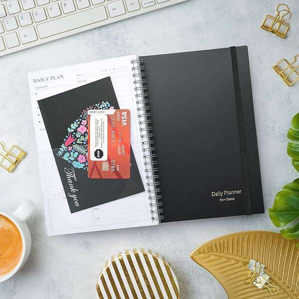 Daily Planner Undated, Asten To Do List Notebook Hourly Schedules Spiral Appointment Planner for Men and Women,PVC Hardcover,Elastic Closure, Inner Pocket 8.3" x 5.8" (Black) - Image 8