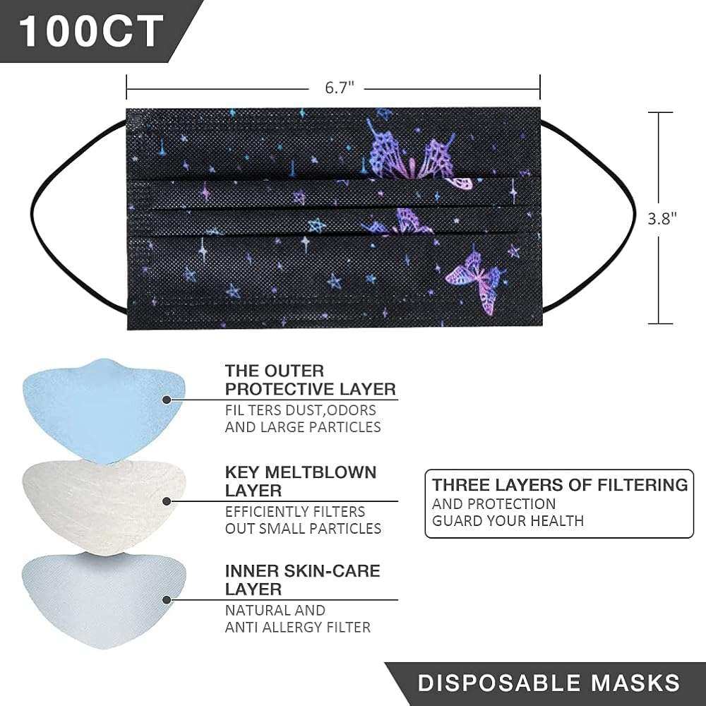 100 Pcs Disposable Face Masks - 3-Layer Breathable Safety Masks,Disposable Masks for Adults Men Women,Holiday Colorful Mask - Image 2