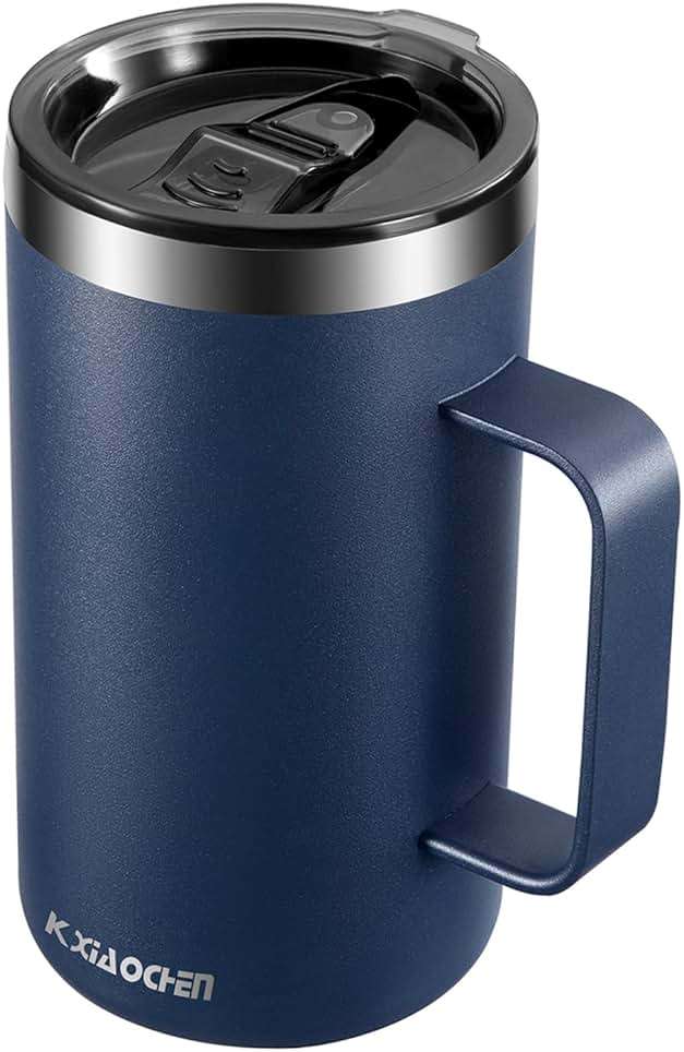KXIAOCHEN 20oz Insulated Coffee Mug with Lid, Stainless Steel Coffee Cup, Double Wall Vacuum Coffee Tumbler with Handle, Premium Thermal Travel Coffee Mug (Navy Blue) - Image 1