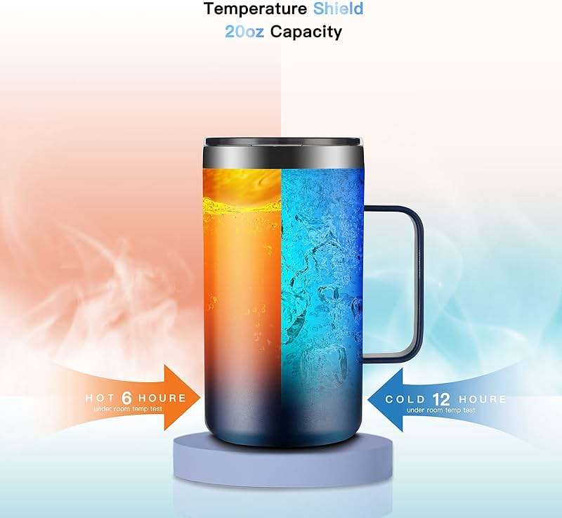 KXIAOCHEN 20oz Insulated Coffee Mug with Lid, Stainless Steel Coffee Cup, Double Wall Vacuum Coffee Tumbler with Handle, Premium Thermal Travel Coffee Mug (Navy Blue) - Image 5