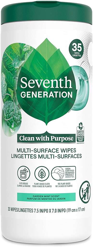 Seventh Generation Multi-Surface Cleaning Wipes, Garden Mint Scent, Cuts Grease & Grime, 35 Wipes - Image 1