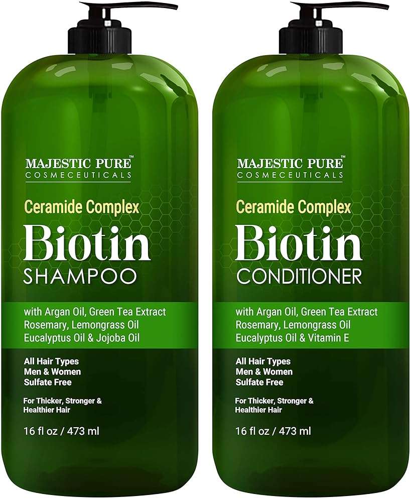 MAJESTIC PURE Biotin Shampoo and Conditioner Set - With Essential Oils & Ceramides - Helps Hair Growth, Thickening, Dry & Colored Hair - Sulfate Free - For All Hair Types - Men & Women - 16 fl oz each - Image 1