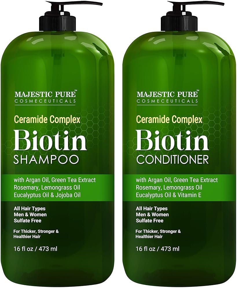 MAJESTIC PURE Biotin Shampoo and Conditioner Set - With Essential Oils & Ceramides - Helps Hair Growth, Thickening, Dry & Colored Hair - Sulfate Free - For All Hair Types - Men & Women - 16 fl oz each - Product Image