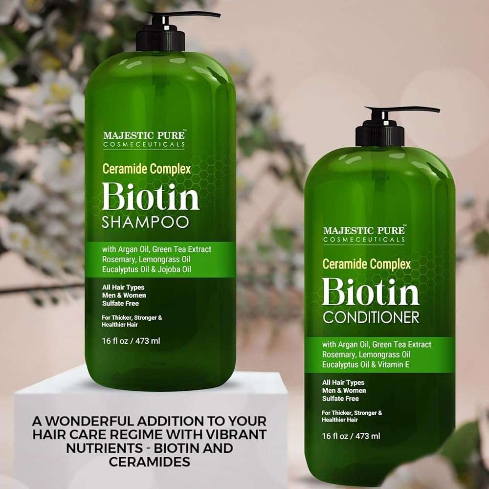 MAJESTIC PURE Biotin Shampoo and Conditioner Set - With Essential Oils & Ceramides - Helps Hair Growth, Thickening, Dry & Colored Hair - Sulfate Free - For All Hair Types - Men & Women - 16 fl oz each - Image 2