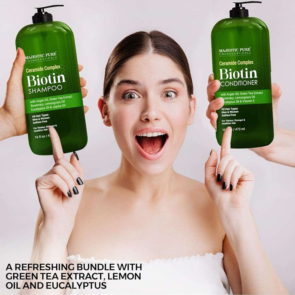 MAJESTIC PURE Biotin Shampoo and Conditioner Set - With Essential Oils & Ceramides - Helps Hair Growth, Thickening, Dry & Colored Hair - Sulfate Free - For All Hair Types - Men & Women - 16 fl oz each - Image 3