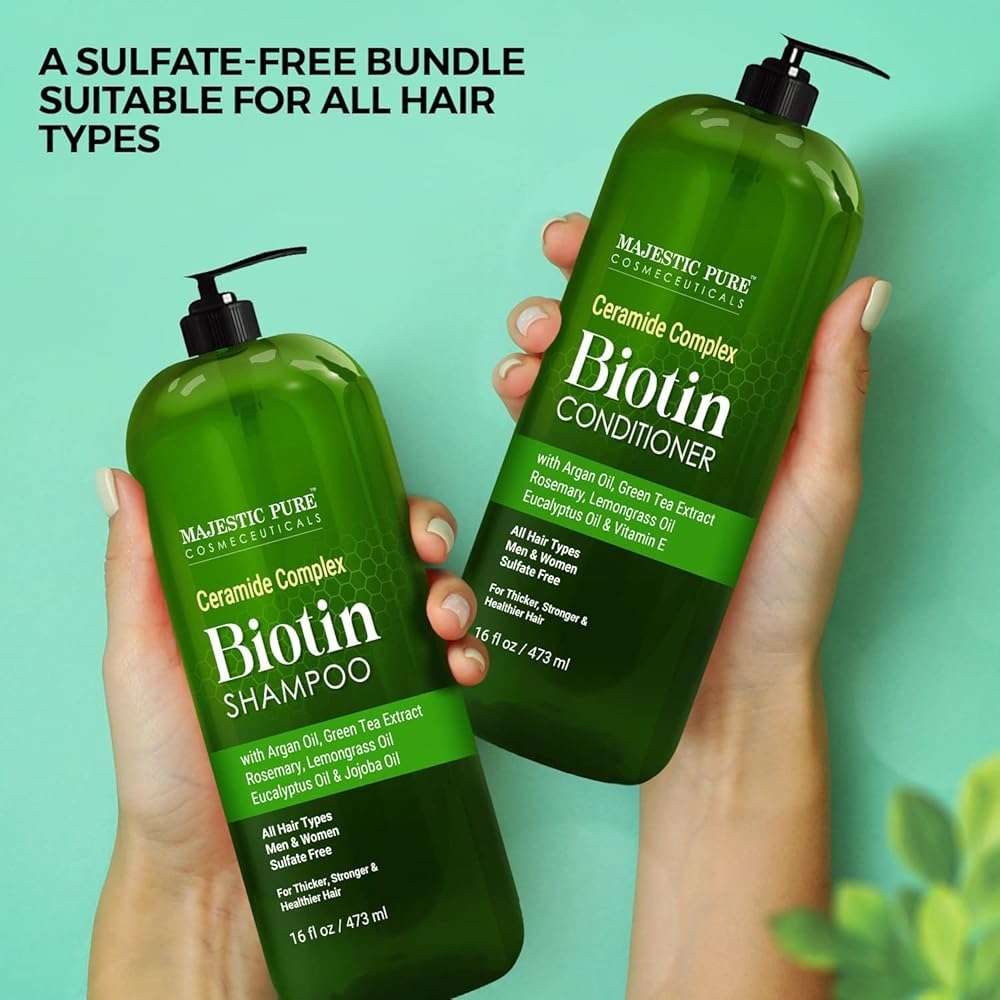 MAJESTIC PURE Biotin Shampoo and Conditioner Set - With Essential Oils & Ceramides - Helps Hair Growth, Thickening, Dry & Colored Hair - Sulfate Free - For All Hair Types - Men & Women - 16 fl oz each - Image 4