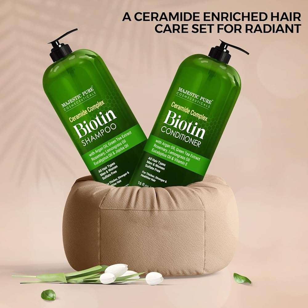 MAJESTIC PURE Biotin Shampoo and Conditioner Set - With Essential Oils & Ceramides - Helps Hair Growth, Thickening, Dry & Colored Hair - Sulfate Free - For All Hair Types - Men & Women - 16 fl oz each - Image 6