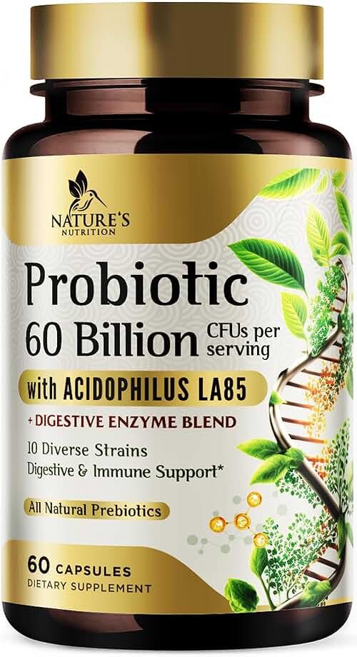 Premium Probiotics - 100 Billion CFU Per Serving - 10 Strains + Prebiotics - Best Women & Men's Gut Health Supplement, Supports Immune - Digestive Health & Occasional Constipation & Gas - 60 Capsules - Product Image