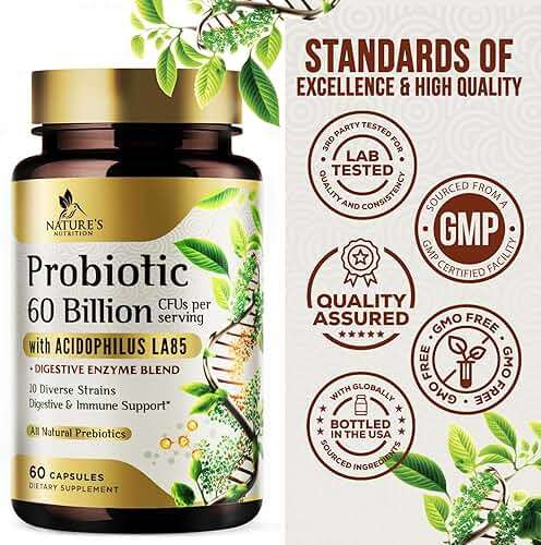Premium Probiotics - 100 Billion CFU Per Serving - 10 Strains + Prebiotics - Best Women & Men's Gut Health Supplement, Supports Immune - Digestive Health & Occasional Constipation & Gas - 60 Capsules - Image 4