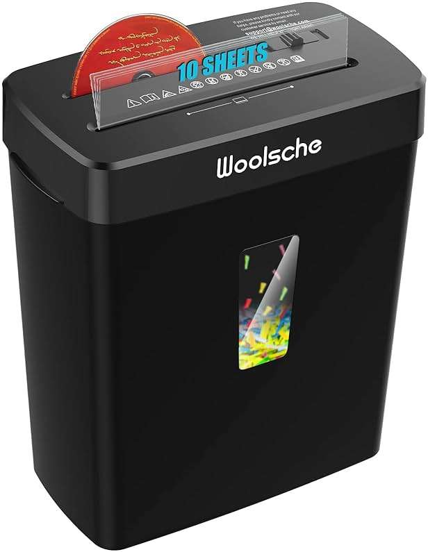 Woolsche Paper Shredder,10-Sheet Cross Cut with 3.43-Gallon Basket, P-4 Security Level,3-Mode Design - Shreds CD and Credit Card,Durable,Fast and Jam Proof for Home Office (ETL Certified) - Image 1