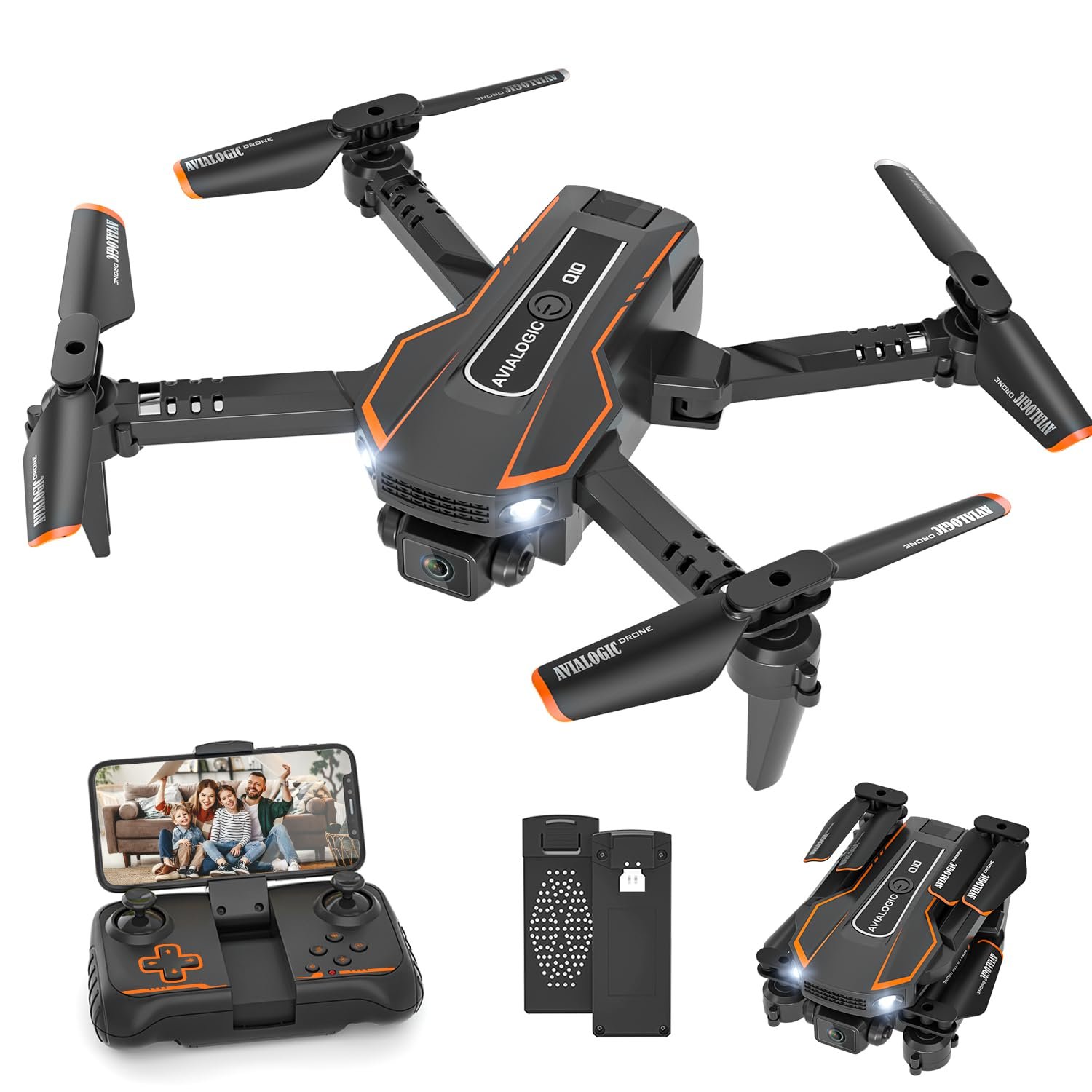 AVIALOGIC Mini Drone with Camera for Kids, Remote Control Helicopter Toys Gifts for Boys Girls, FPV RC Quadcopter with 1080P HD Live Video Camera, Altitude Hold, Gravity Control, 2 Batteries, Black - Product Image