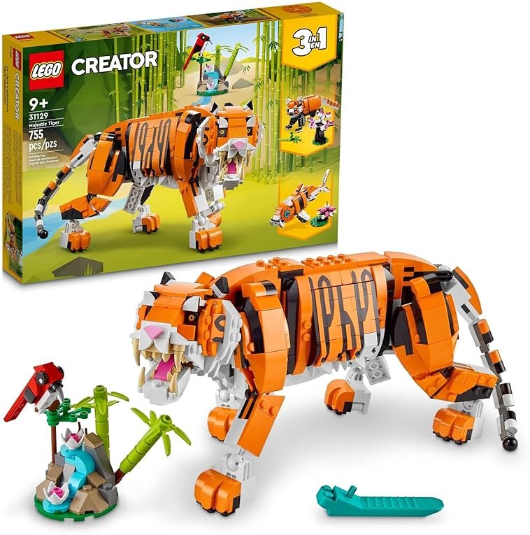 LEGO Creator 3 in 1 Majestic Tiger Building Set, Transforms from Tiger to Panda or Koi Fish Set, Animal Figures, Collectible Building Toy, Gifts for Kids, Boys & Girls 9 Plus Years Old, 31129 - Product Image