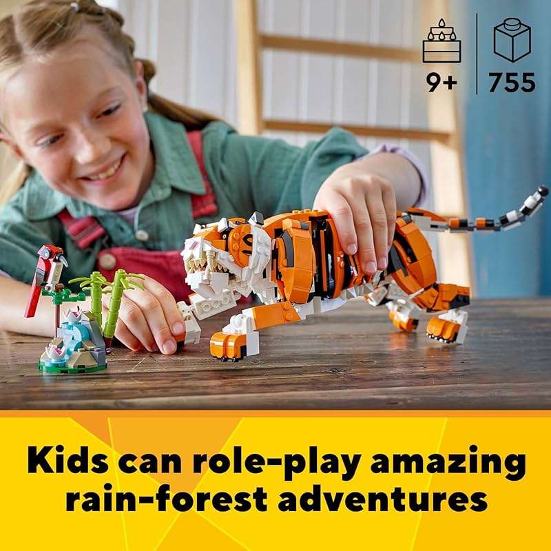 LEGO Creator 3 in 1 Majestic Tiger Building Set, Transforms from Tiger to Panda or Koi Fish Set, Animal Figures, Collectible Building Toy, Gifts for Kids, Boys & Girls 9 Plus Years Old, 31129 - Image 3