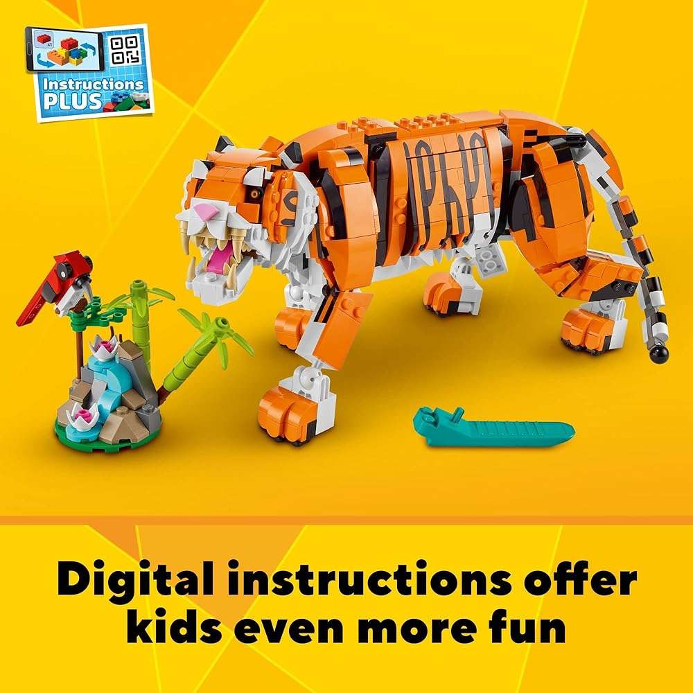 LEGO Creator 3 in 1 Majestic Tiger Building Set, Transforms from Tiger to Panda or Koi Fish Set, Animal Figures, Collectible Building Toy, Gifts for Kids, Boys & Girls 9 Plus Years Old, 31129 - Image 4