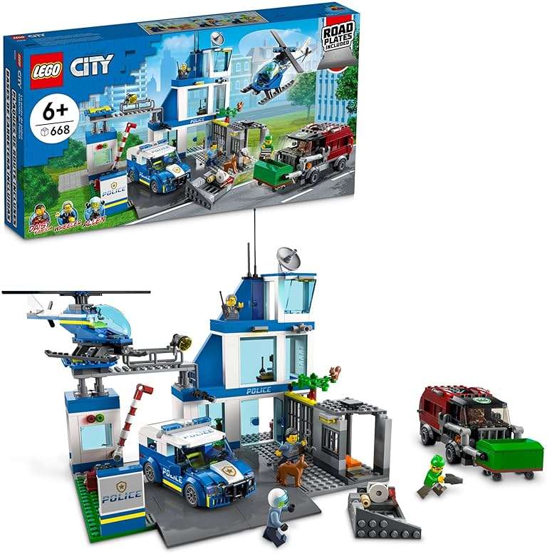 LEGO City Police Station with Van, Garbage Truck & Helicopter Toy 60316, Gifts for 6 Plus Year Old Kids, Boys & Girls with 5 Minifigures and Dog Toy - Image 1